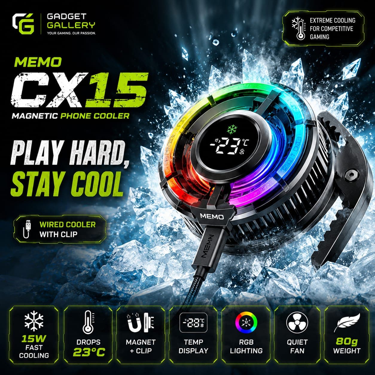 MEMO CX15 5V Mobile Cooler with Digital Display