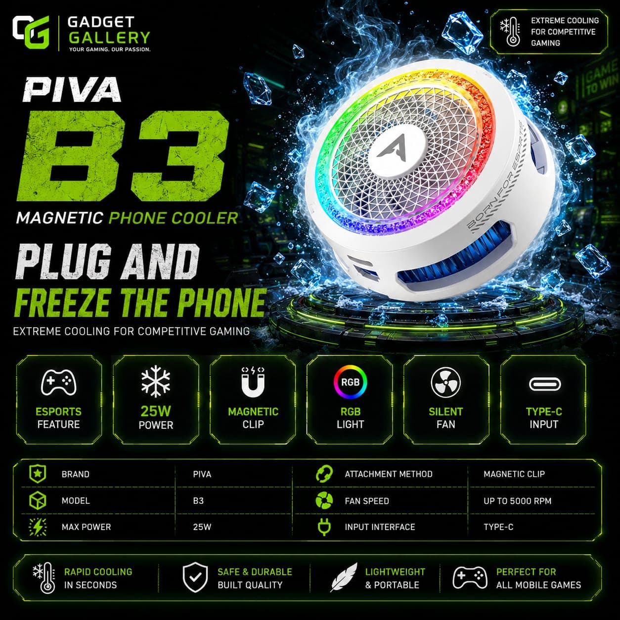 PIVA B3 25W Gaming Mobile Cooling Fan