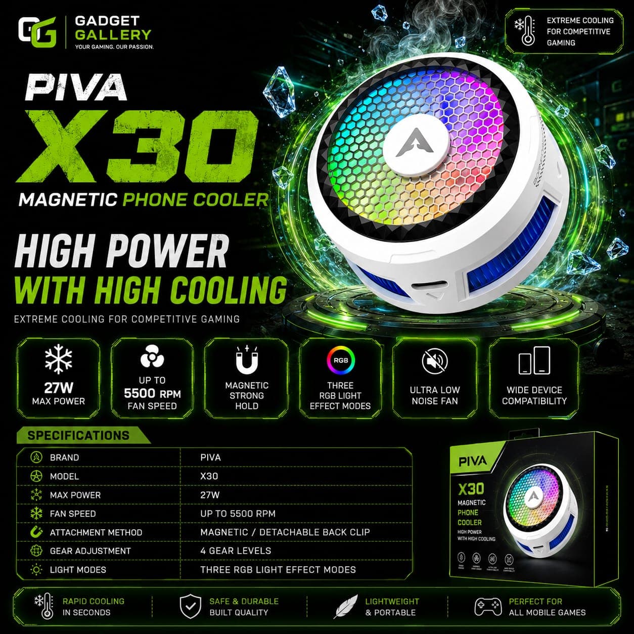 Piva X30 27w high power magnetic phone cooler